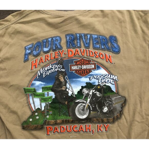 Harley Davidson Monkey's Eyebrow Mens XL Brown Double Sided T Shirt - Picture 3 of 6